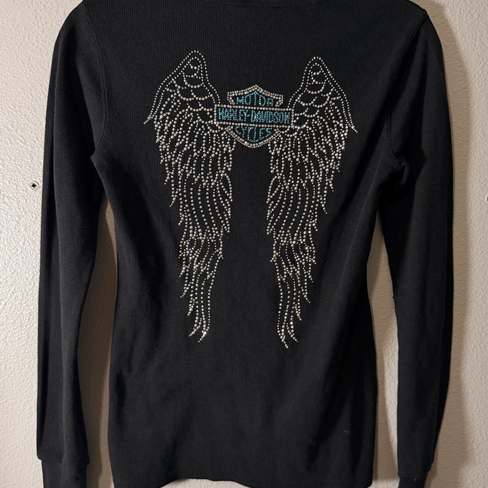 Harley-Davidson Black Rhinestone Long Sleeve with Winged Logo